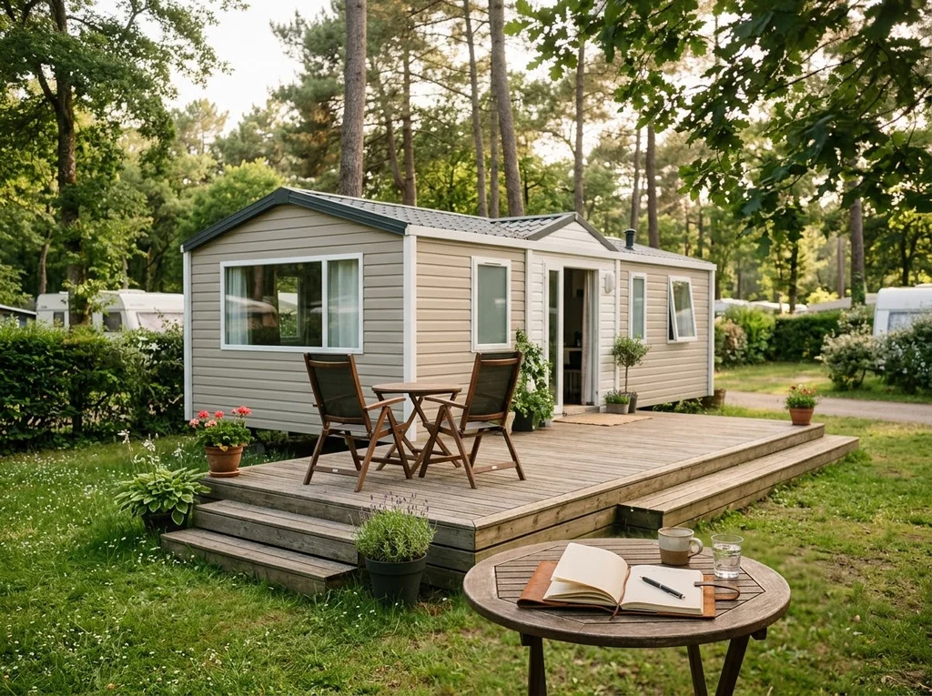 mobil home camping terrasse